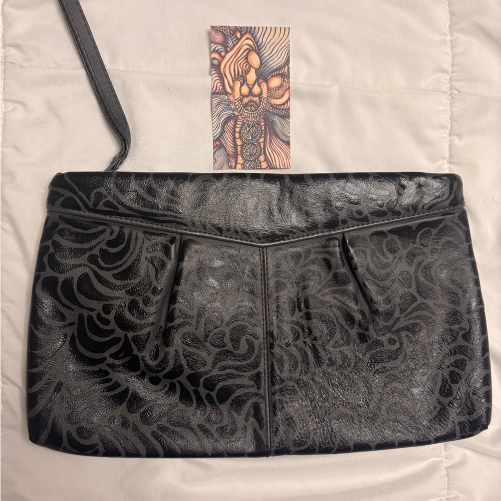 Hand painted one of a long grey and black clutch purse.
